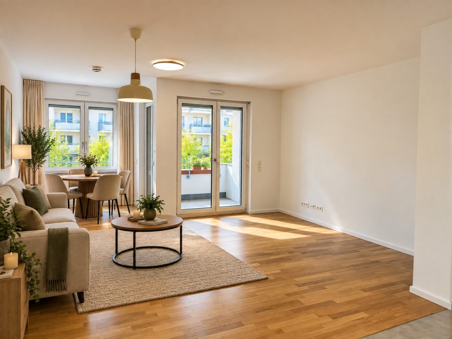Wohnzimmer mit Balkonzugang – weitere Ansicht