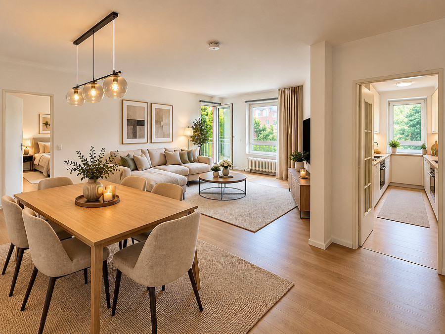 Wohnzimmer mit Balkonzugang – weitere Ansicht