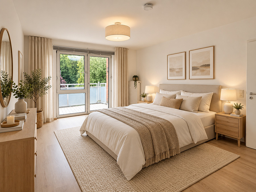 Schlafzimmer mit Balkonzugang – weitere Ansicht