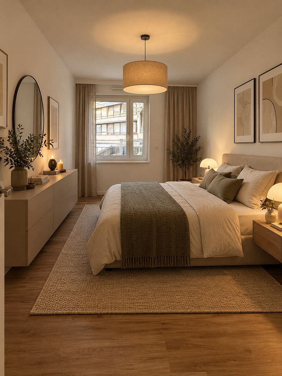 Schlafzimmer (Einrichtungsbeispiel, virtuell möbliert) – weitere Ansicht