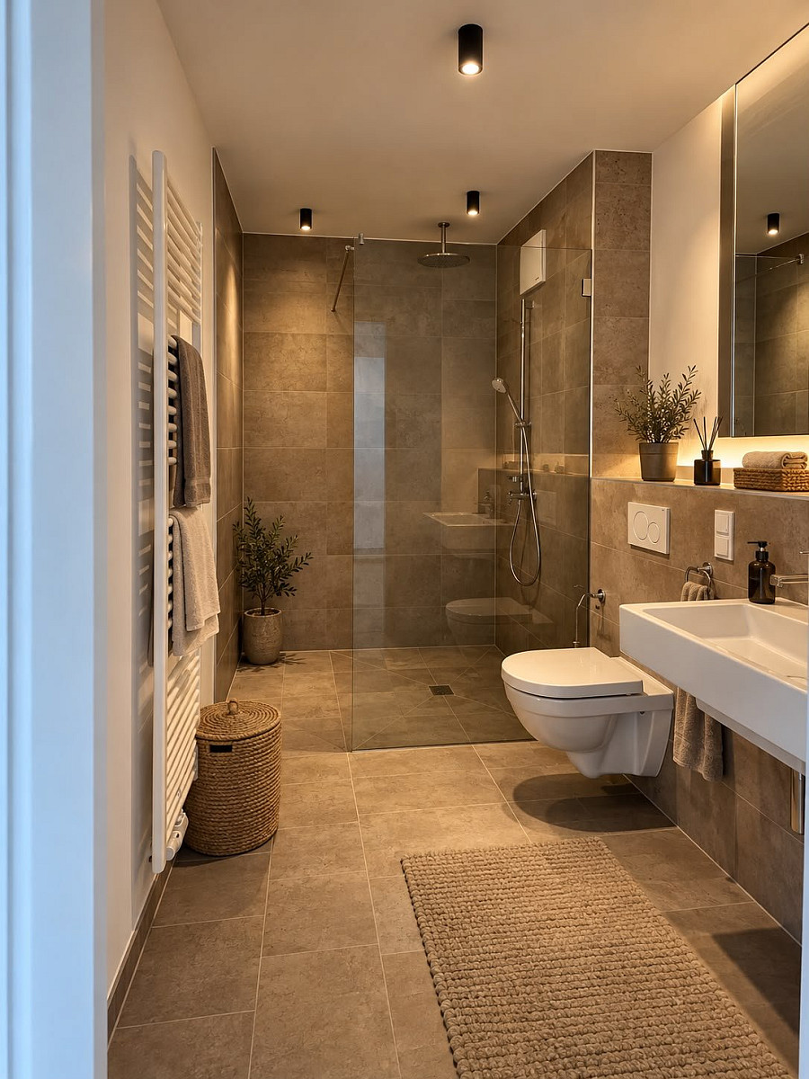 Badezimmer (Einrichtungsbeispiel, virtuell möbliert) – weitere Ansicht