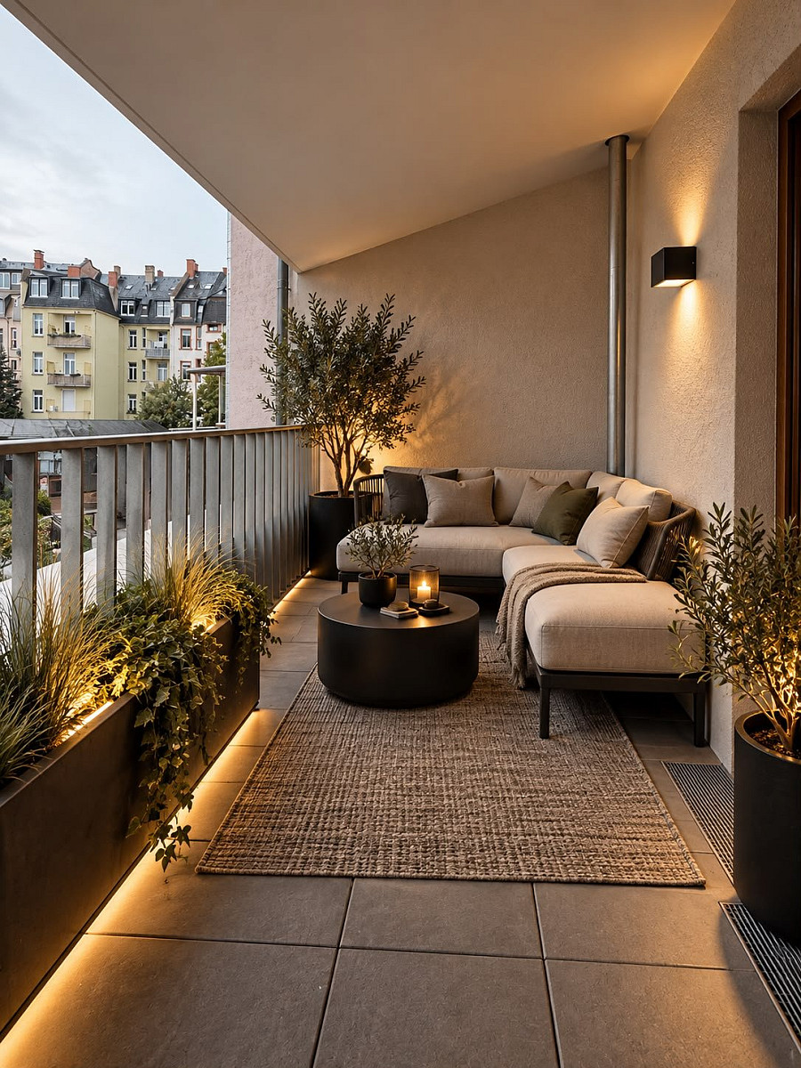 Balkon (Einrichtungsbeispiel, virtuell möbliert) – weitere Ansicht